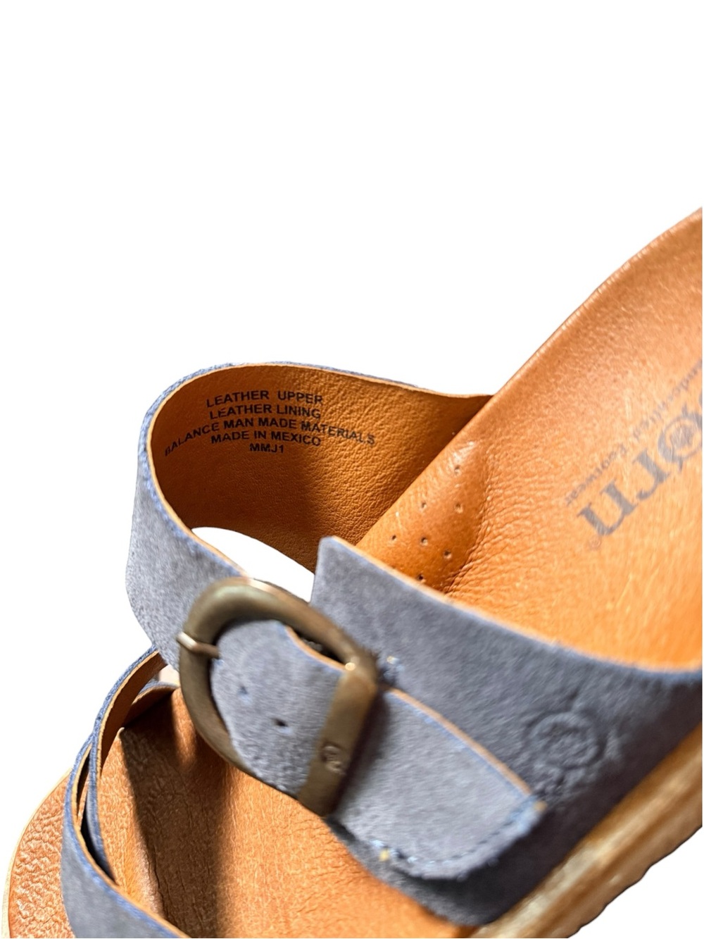 Born Leather Cross Strap Buckle Slide Sandals Blue Gray Size 8 - Picture 9 of 10